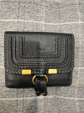 Chloe Black Leather Compact Wallet with Gold Hardware